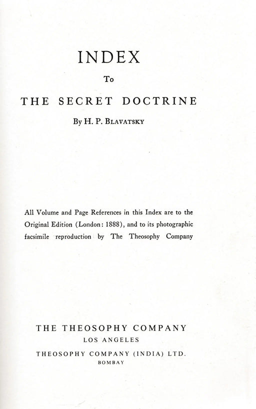 Index to the Secret Doctrine - Oskola Antikvárium