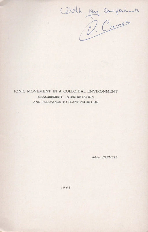 Ionic Movement in a Colloidal Environment - Oskola Antikvárium