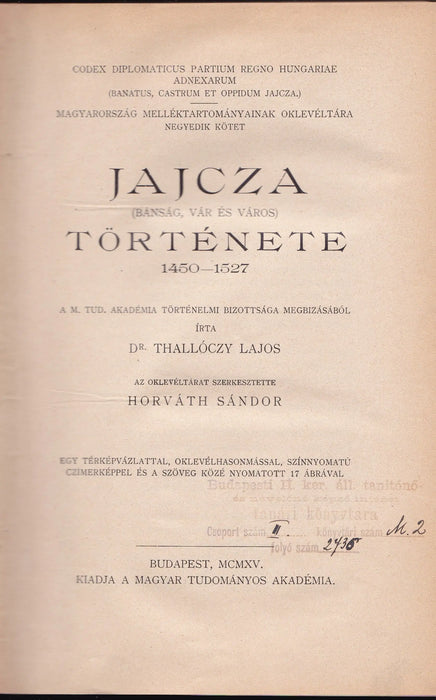 Jajcza (bánság, vár és város) története 1450 - 1527 - Oskola Antikvárium