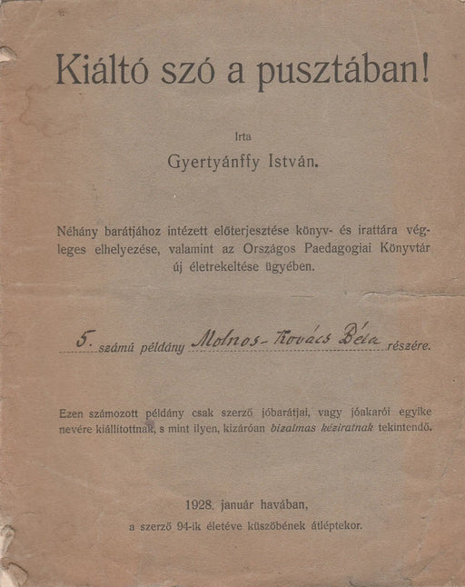 Kiáltó szó a pusztában! - Oskola Antikvárium