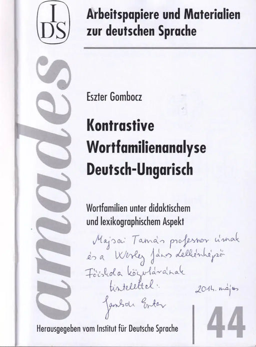 Kontrastive Wortfamilienanalyse Deutsch - Ungarisch - Oskola Antikvárium