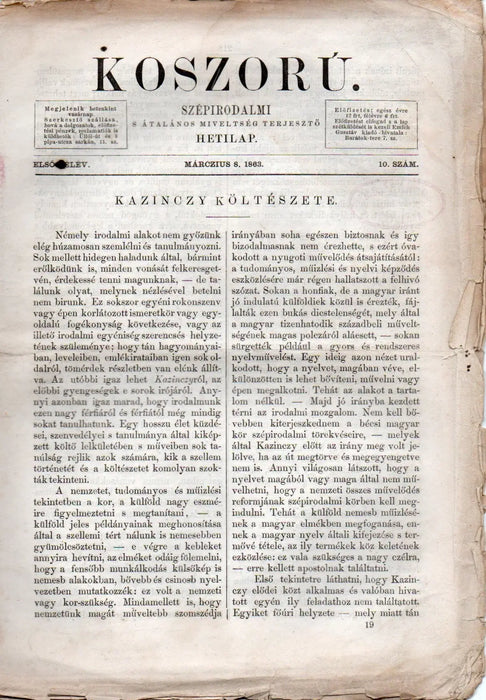 Koszorú első félév 10. szám 1863 - Oskola Antikvárium