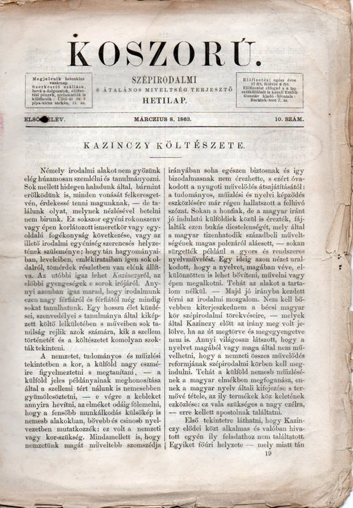 Koszorú első félév 10. szám 1863 - Oskola Antikvárium