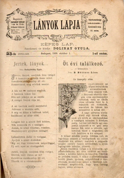 Lányok Lapja 23 - ik évfolyam 1 - 24. szám 1896 - Oskola Antikvárium