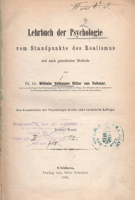 Lehrbuch der Psychologie I - II. - Oskola Antikvárium