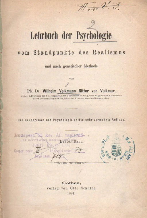Lehrbuch der Psychologie I - II. - Oskola Antikvárium