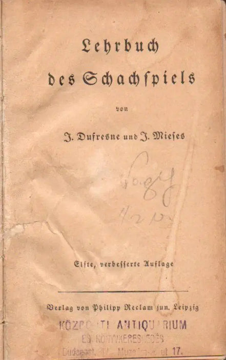 Lehrbuch der Schachspiels - Oskola Antikvárium