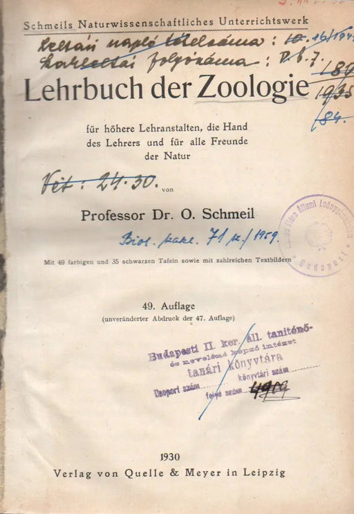 Lehrbuch der Zoologie - Oskola Antikvárium