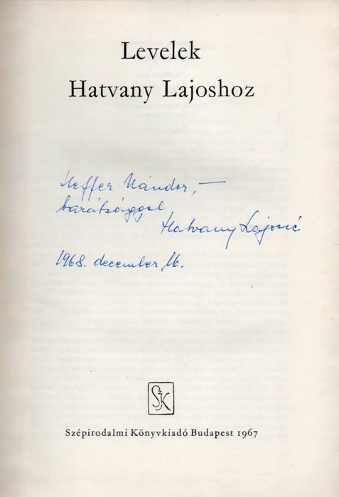 Levelek Hatvany Lajoshoz - Oskola Antikvárium