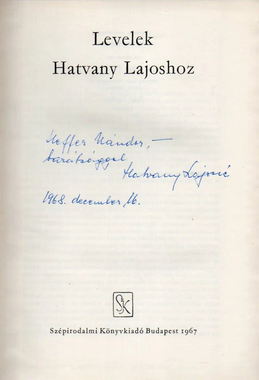 Levelek Hatvany Lajoshoz - Oskola Antikvárium