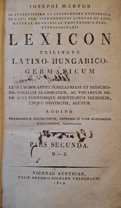 Lexicon trilingue Latino - Hungarico - Germanicum I - II. - Oskola Antikvárium