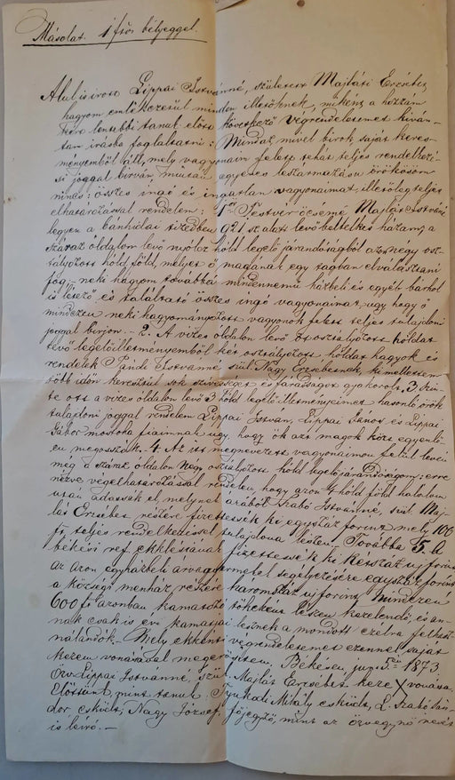 Lippai Istvánné végrendelete 1873 - ból - Oskola Antikvárium