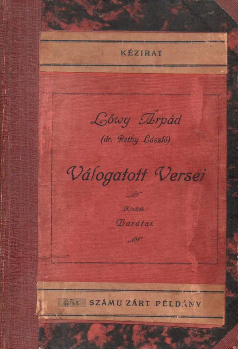 Lőwy Árpád (dr. Réthy László) válogatott versei - Oskola Antikvárium