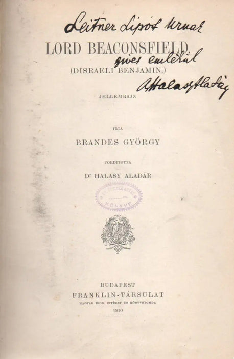 Lord Beaconsfield (Disraeli Benjamin) - Oskola Antikvárium