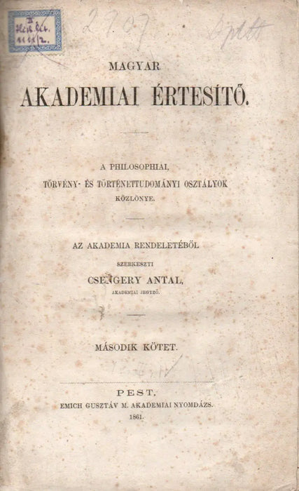 Magyar akademiai értesítő II. - Oskola Antikvárium