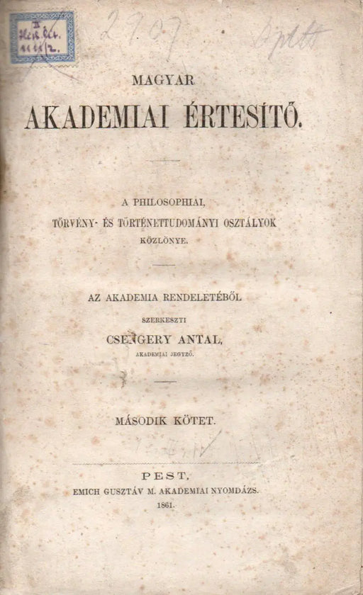 Magyar akademiai értesítő II. - Oskola Antikvárium
