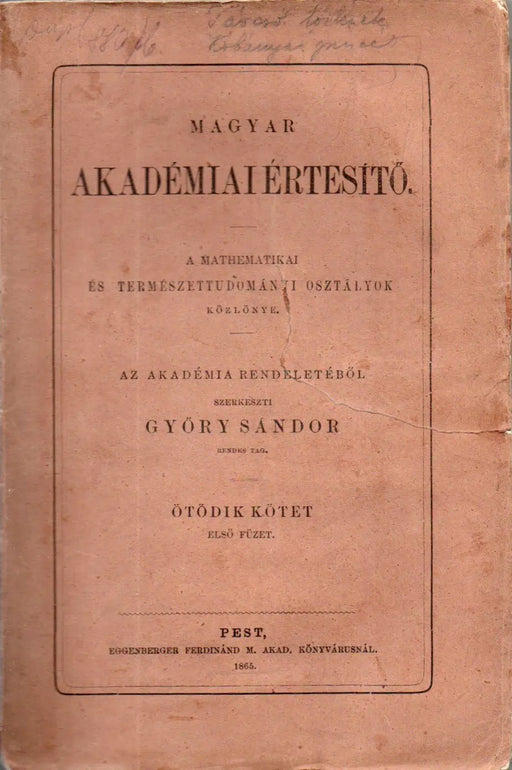 Magyar Akadémiai Értesítő V/1. - Oskola Antikvárium