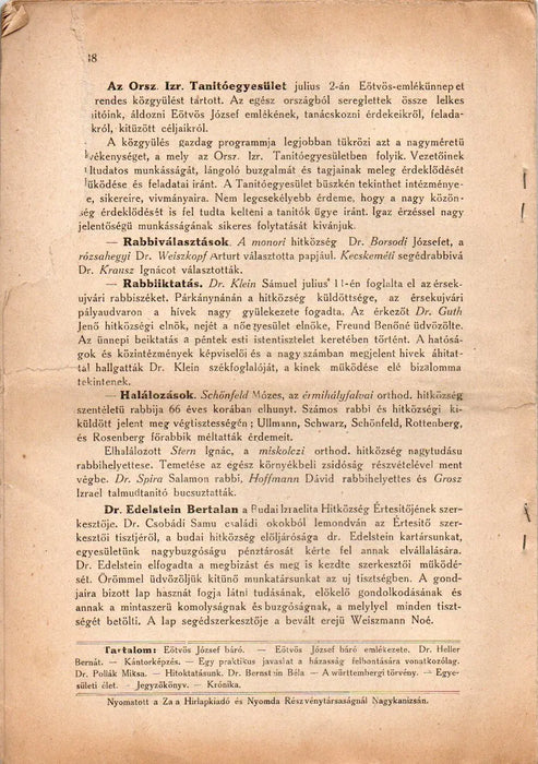 Magyar Izrael VI. évfolyam 7 - 8. szám 1913. Nagykanizsa - Oskola Antikvárium