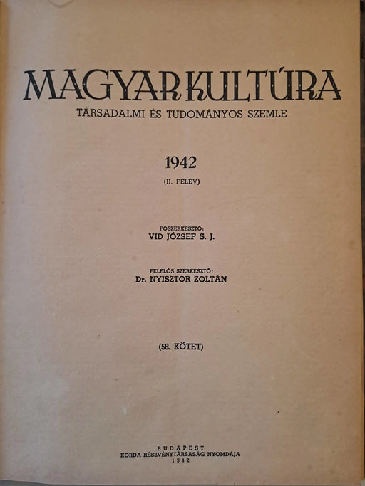 Magyar Kultúra 1942 XXIX. évfolyam II. félév - Oskola Antikvárium