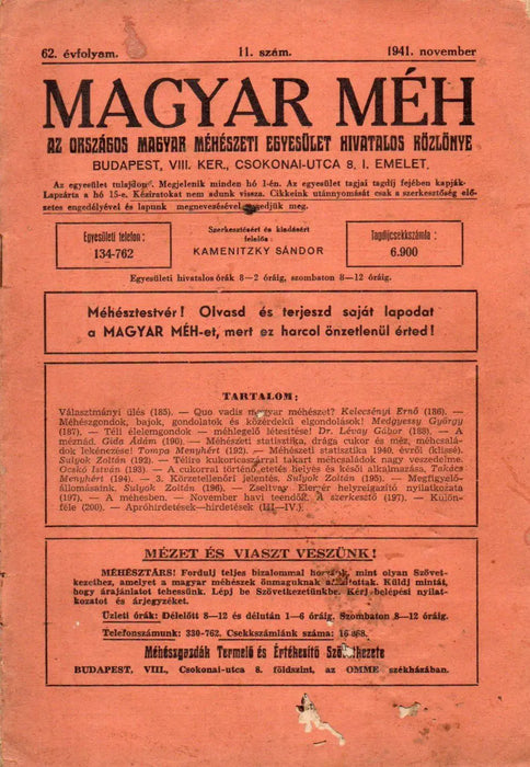 Magyar Méh vegyes számai 1937 - 1944 - Oskola Antikvárium