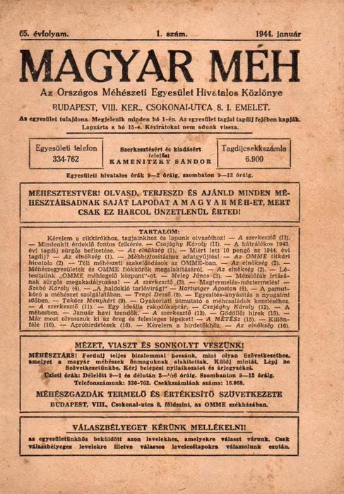 Magyar Méh vegyes számai 1937 - 1944 - Oskola Antikvárium