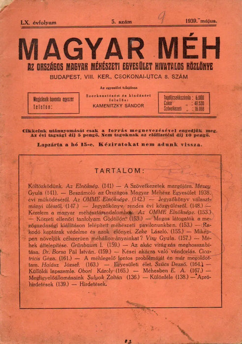 Magyar Méh vegyes számai 1937 - 1944 - Oskola Antikvárium