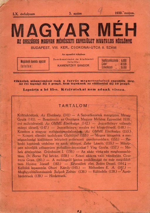 Magyar Méh vegyes számai 1937 - 1944 - Oskola Antikvárium