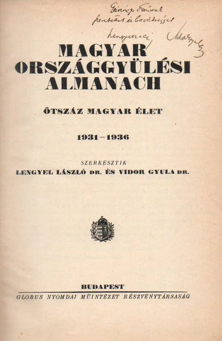 Magyar Országgyűlési Almanach 1931 - 1936 - Oskola Antikvárium