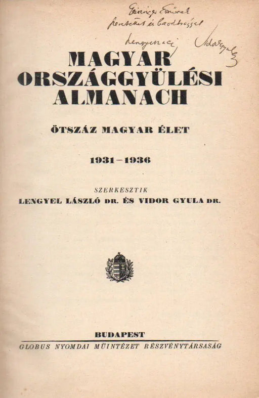Magyar Országgyűlési Almanach 1931 - 1936 - Oskola Antikvárium
