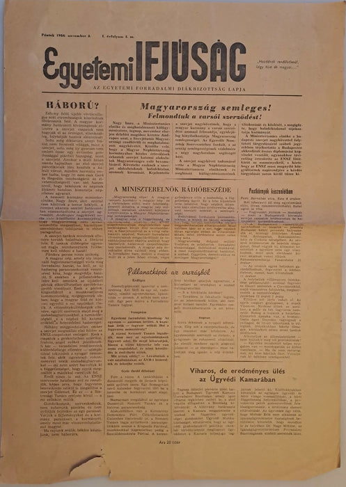 Magyar Szabadság 1956. november 1. I. évf. 2. - Egyetemi Ifjúság 1956. november 2. I. évf. 5. - Oskola Antikvárium