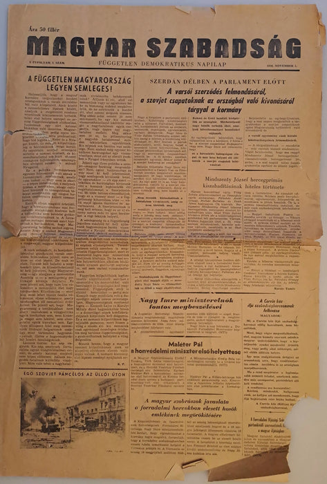 Magyar Szabadság 1956. november 1. I. évf. 2. - Egyetemi Ifjúság 1956. november 2. I. évf. 5. - Oskola Antikvárium