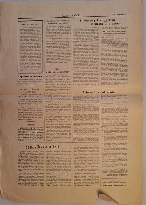 Magyar Szabadság 1956. november 1. I. évf. 2. - Egyetemi Ifjúság 1956. november 2. I. évf. 5. - Oskola Antikvárium