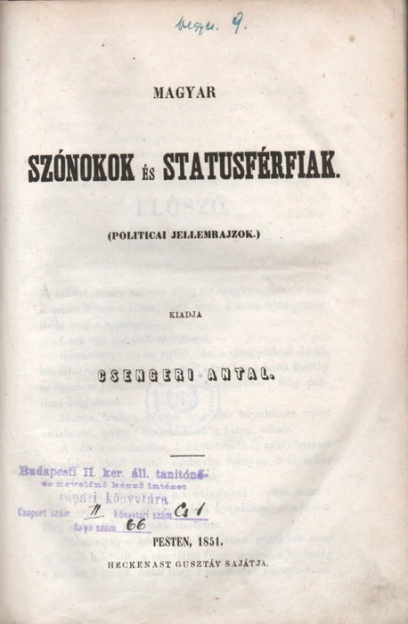 Magyar szónokok és statusférfiak - Oskola Antikvárium
