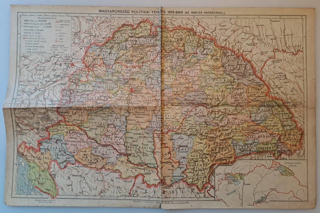 Magyarország közigazgatási térképe 1918 - ban, az 1942. évi határokkal - Oskola Antikvárium
