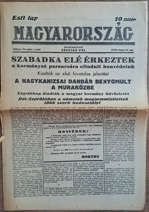 Magyarország XLVIII. évf. 83 szám 1941 április 11. - Oskola Antikvárium