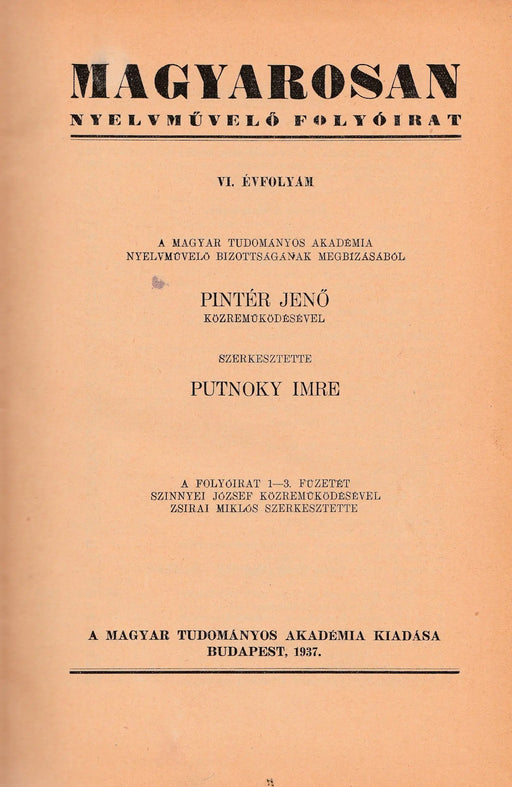Magyarosan 1937. VI. évfolyam - Oskola Antikvárium