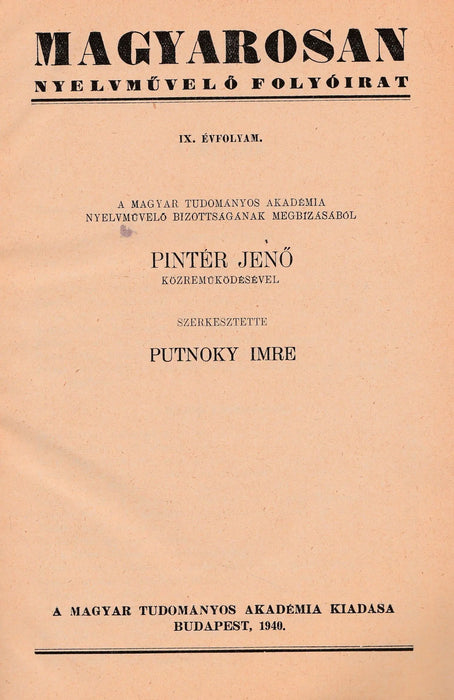 Magyarosan 1940. IX. évfolyam - Oskola Antikvárium