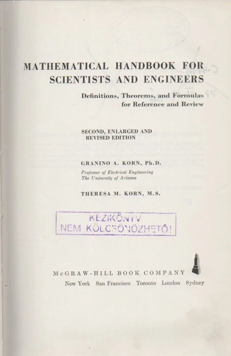 Mathematical Handbook for Scientists and Engineers - Oskola Antikvárium