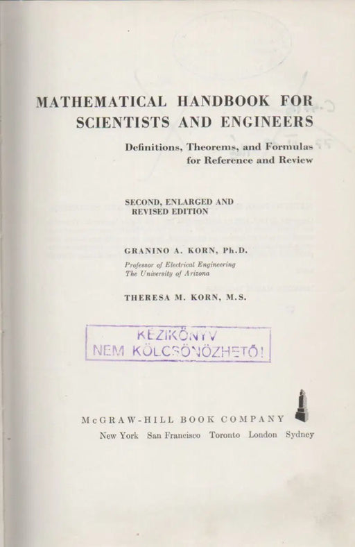 Mathematical Handbook for Scientists and Engineers - Oskola Antikvárium