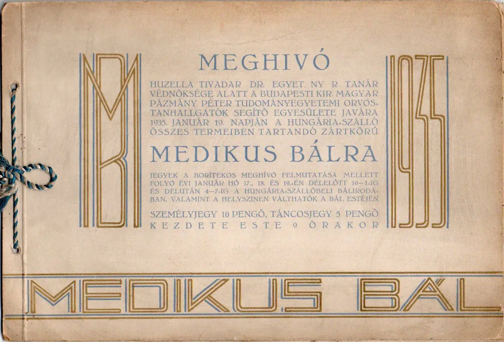 Meghívó Medikus bálra 1935 - Oskola Antikvárium