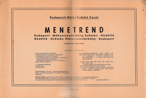 Menetrend Budapest - Gödöllő, Gödöllő - Budapest 1963. - Oskola Antikvárium