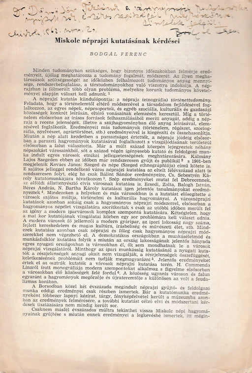 Miskolc néprajzi kutatásának kérdései - Oskola Antikvárium