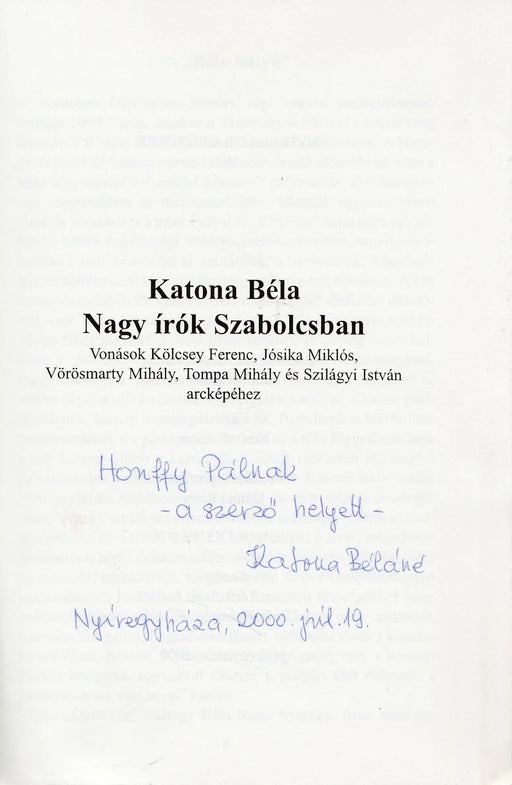 Nagy írók Szabolcsban - Oskola Antikvárium