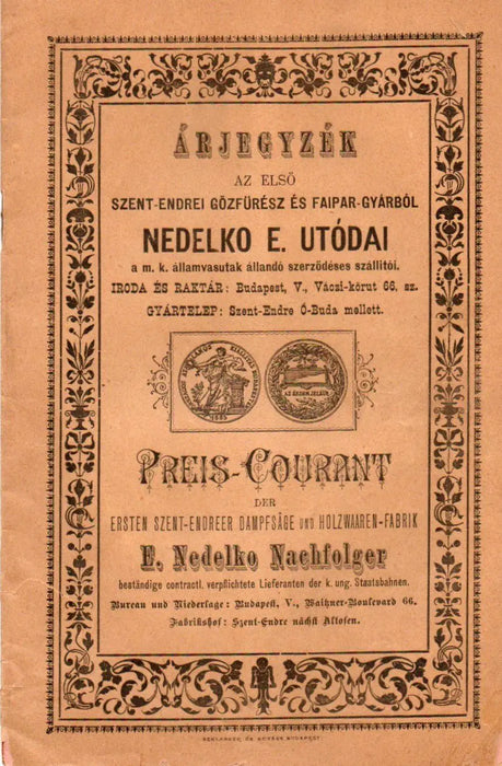 Nedelko E. utódai - Árjegyzék az Első Szent - Endrei Gőzfűrész és Faipar - gyárból - Oskola Antikvárium
