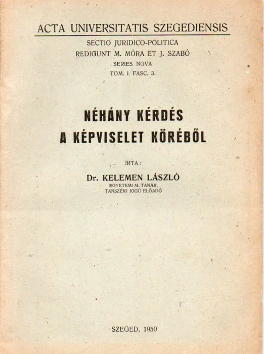 Néhány kérdés a képviselet köréből - Oskola Antikvárium