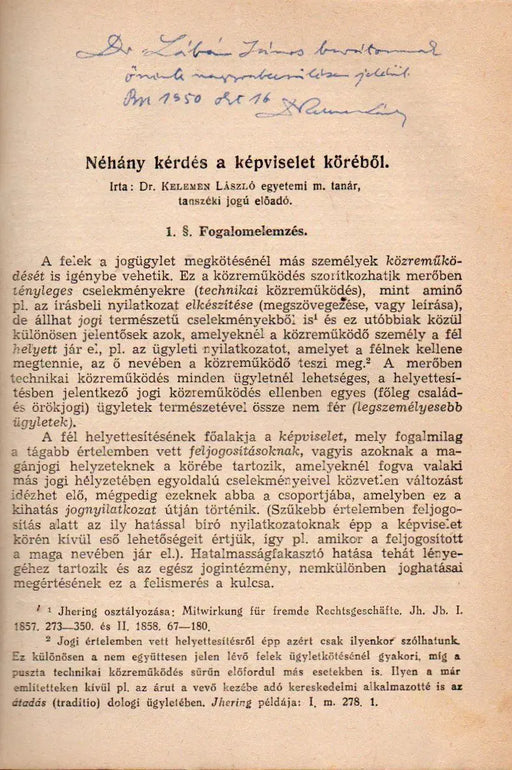 Néhány kérdés a képviselet köréből - Oskola Antikvárium