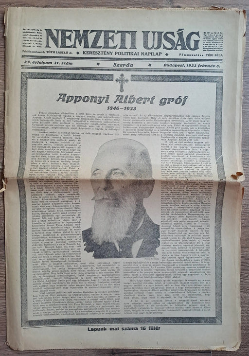 Nemzeti Ujság XV. évf. 31. szám 1933 február 8. - Oskola Antikvárium