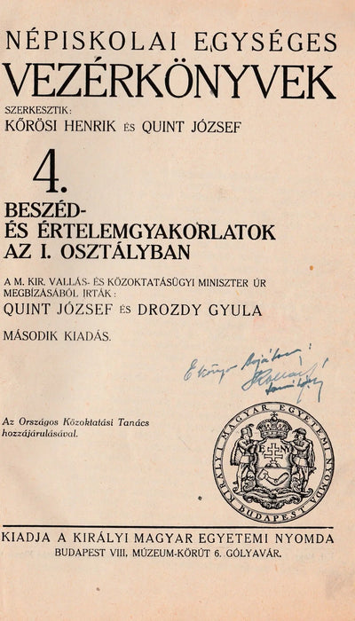 Népiskolai egységes vezérkönyvek 4. - Oskola Antikvárium