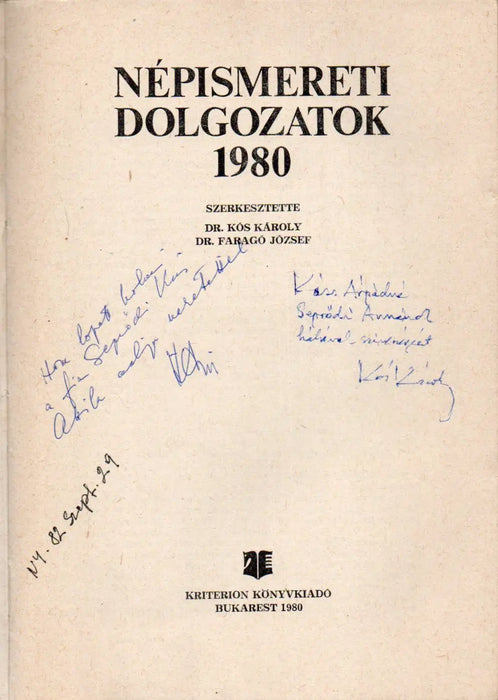 Népismereti dolgozatok 1980 - Oskola Antikvárium