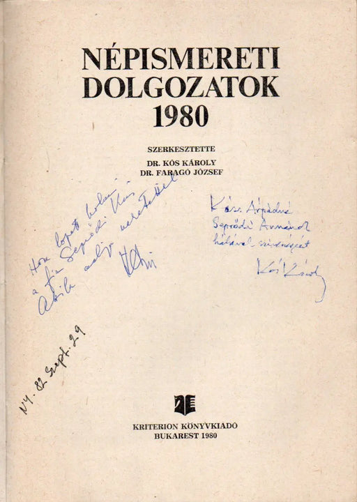 Népismereti dolgozatok 1980 - Oskola Antikvárium